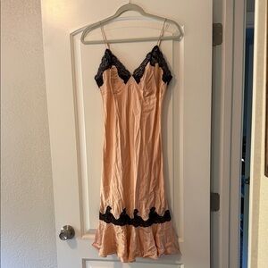 Y2K Victoria's Secret Silk Peach and Black Lace Chemise